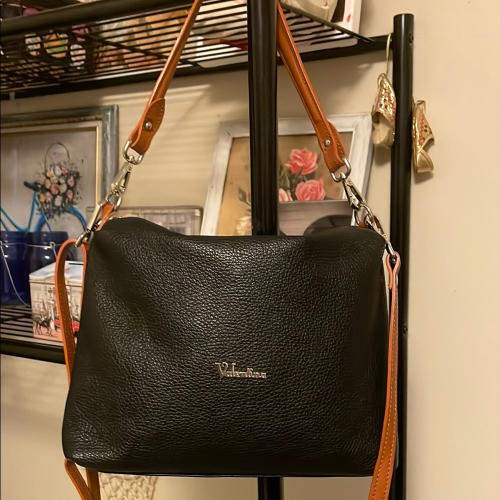 Valentina Black and Tan Shoulder Bag